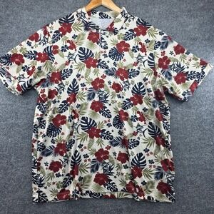 Caddy Cart Mens XL Tropical Marlin Floral Performance Golf Polo Shirt Cream‎ Red